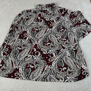 Susan Graver Top Women 3X Black Black Red Paisley Print Knit Mock Neck Plus Size